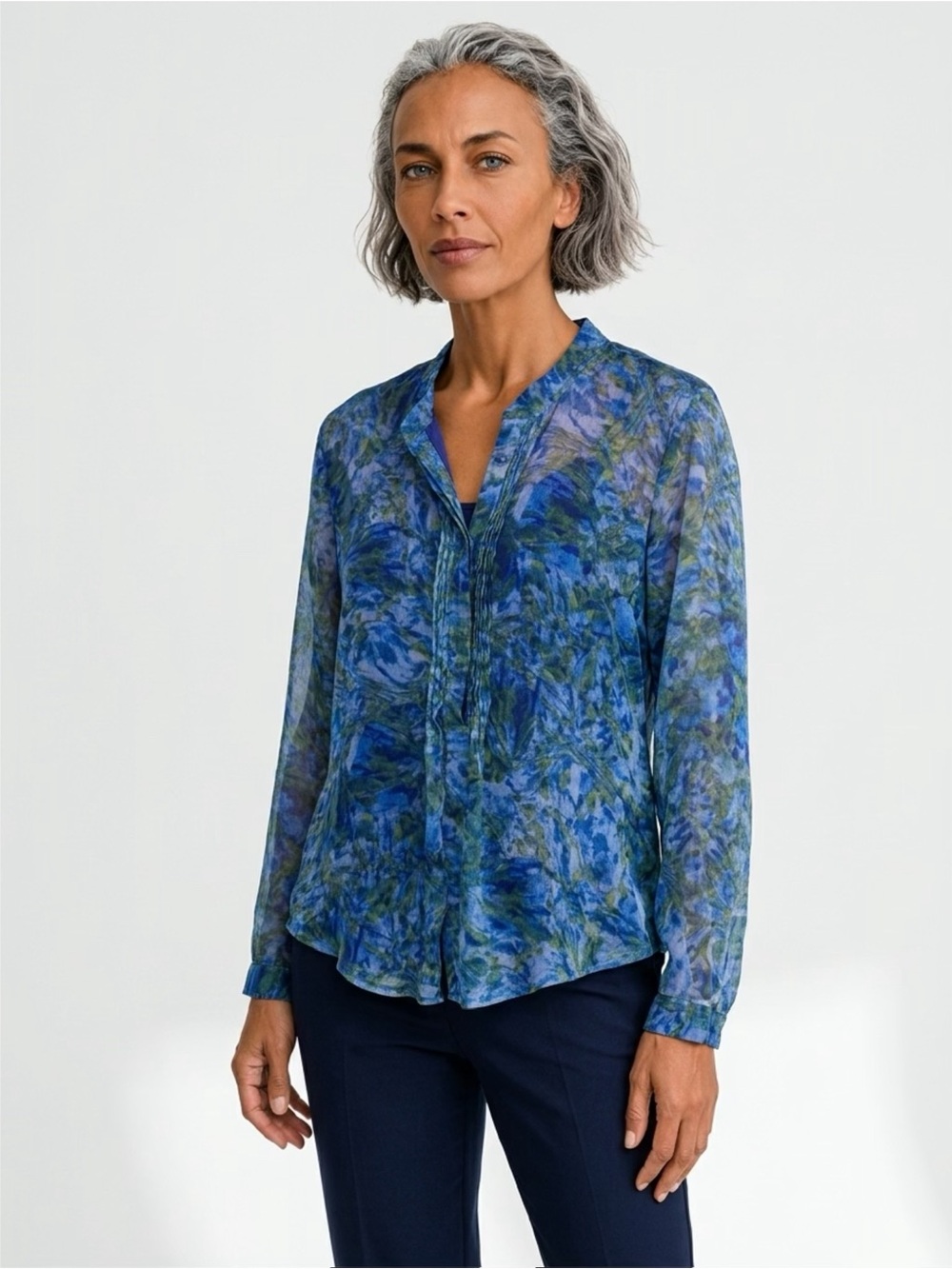 Coldwater Creek Top Womens LG Multicolor Abstract Pleated Career Casual Shirt
